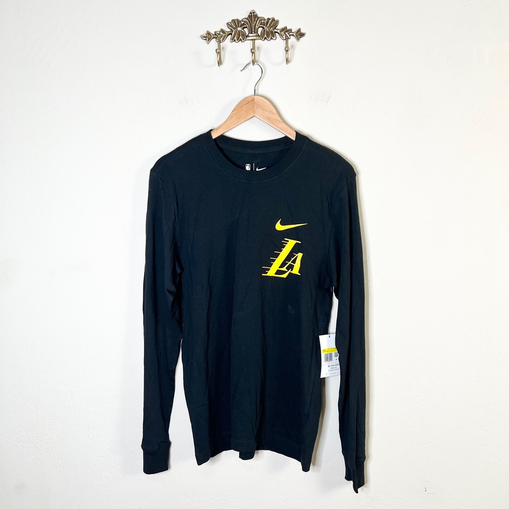 Nike NBA Los Angeles Lakers Mens Size S Black Long Sleeve Tee NEW HV5589 FLAW